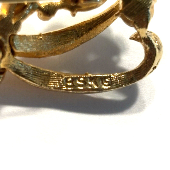 Vintage Mid Century BSK Brooch Textured Gold Bow & Clear White Rhinestones Pin - Picture 5 of 9